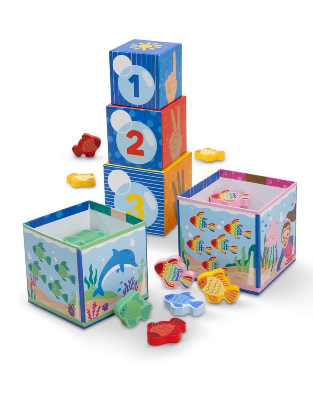 Melissa & Doug Ms. Rachel Sort & Count Nesting & Stacking Blocks w/ Wooden Fish
